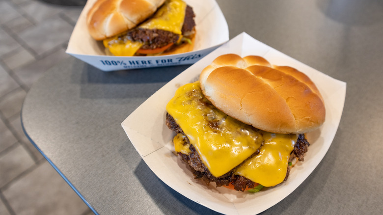 Two Double Butterburgers from Culver's in individual trays