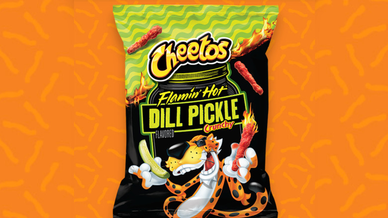 Cheetos Flamin' Hot Dill Pickle cheese puffs