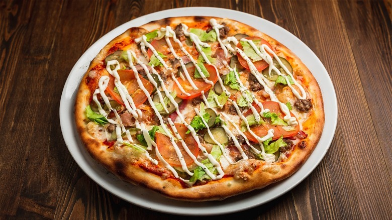 Pizza topped with mayonnaise