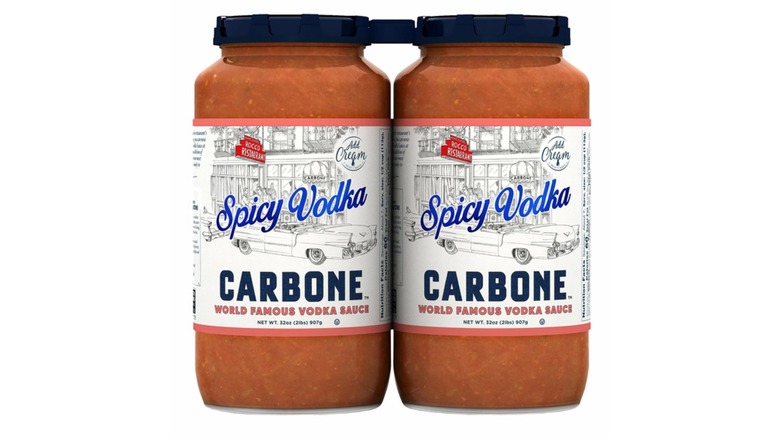 Two large jars of Carbone Spicy Vodka Sauce