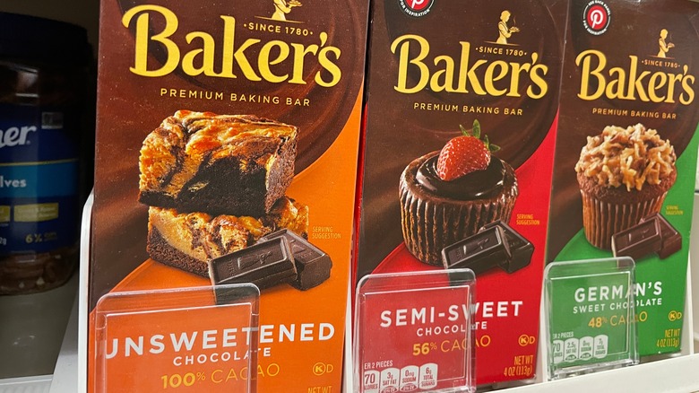 three bars of Baker's chocolate