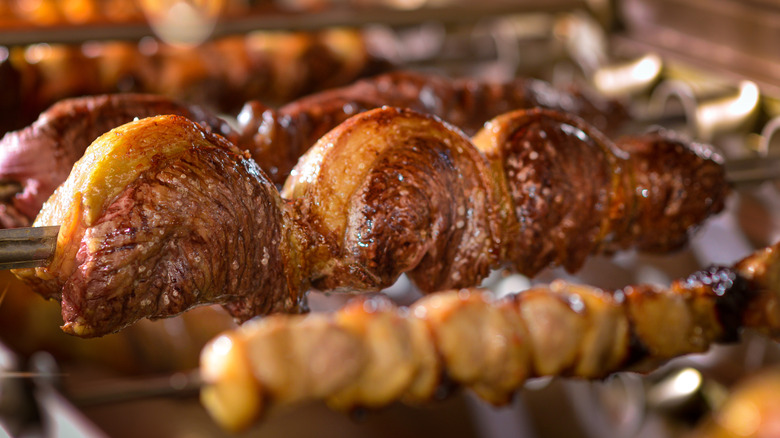 Grilled picanha steak skewers