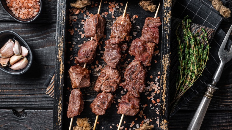 Steak kebabs on skewers