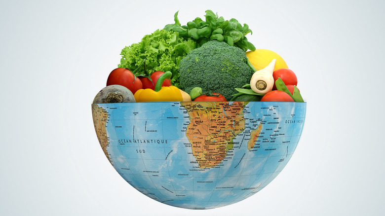 vegetables inside Earth globe