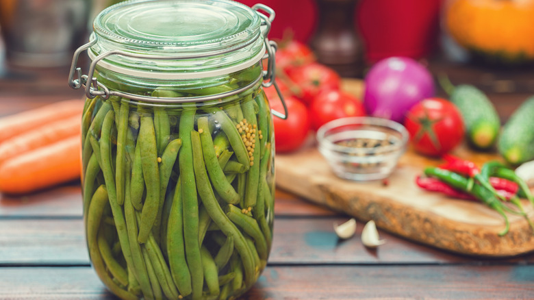 Green beans in glass jar
