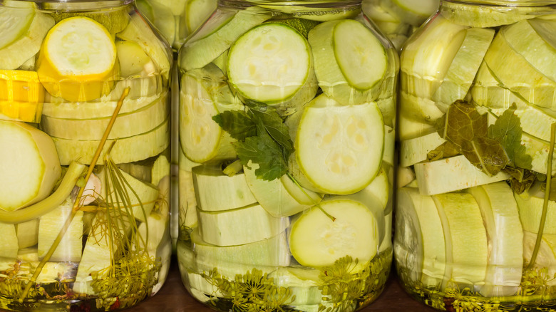 Summer squash in glass jars