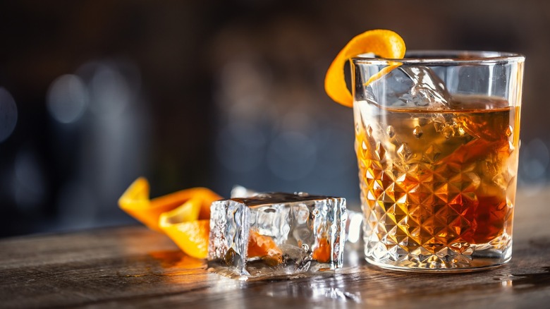 old fashioned cocktail and ice