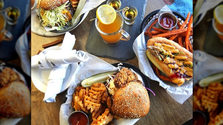 Burgers and waffle fries