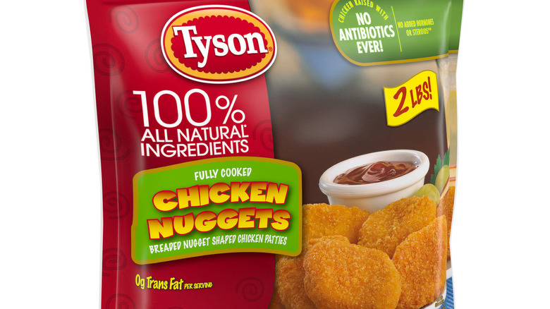 Tyson chicken nuggets bag white background