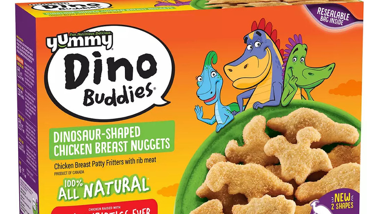 Yummy Dino chicken nuggets box white background