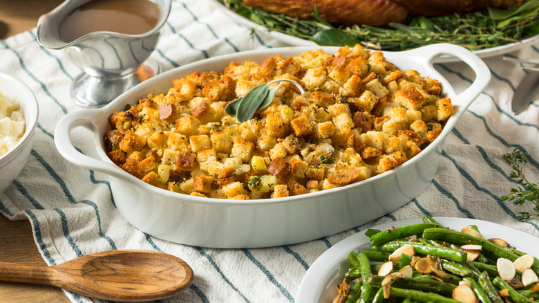 Large dish of homemade stuffing