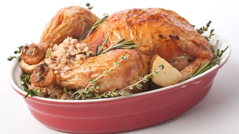 Stuffing inside of baked turkey