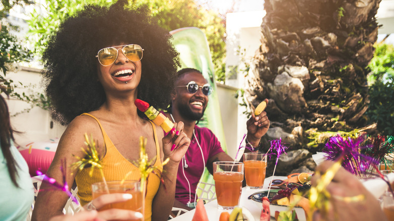 people laughing at table