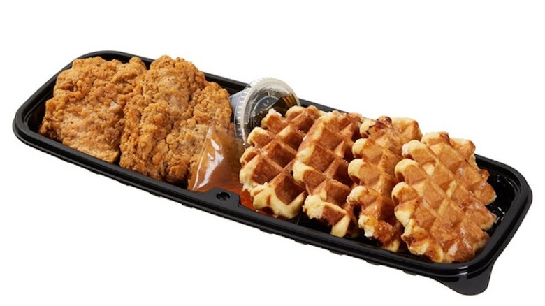 Chicken and waffles package on white background