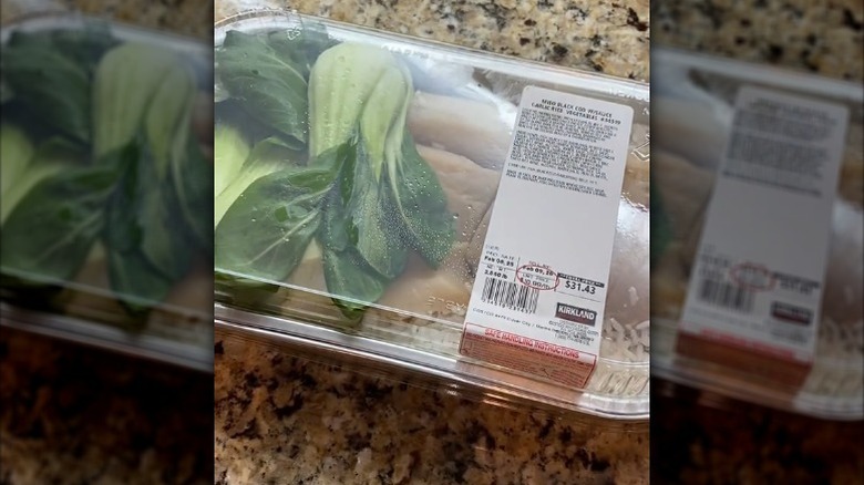 Package of black cod, bok choy, and garlic rice