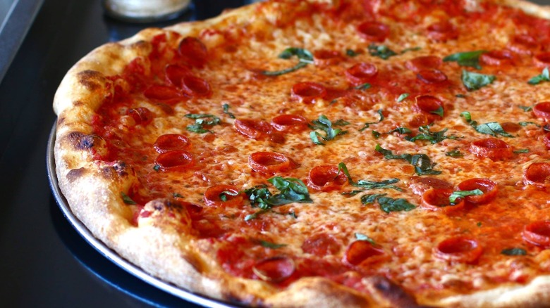 pepperoni and basil pizza