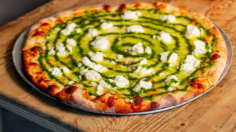 pesto and ricotta pizza
