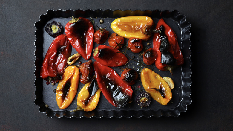 Tray of charred peppers