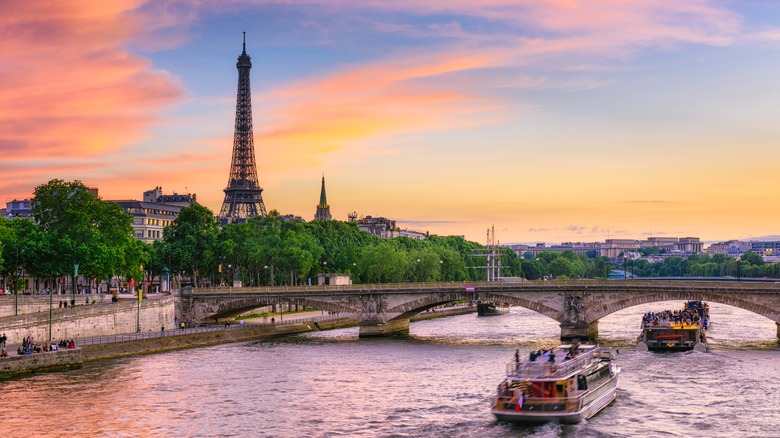 Eiffel Tower and Seine River during sunset 