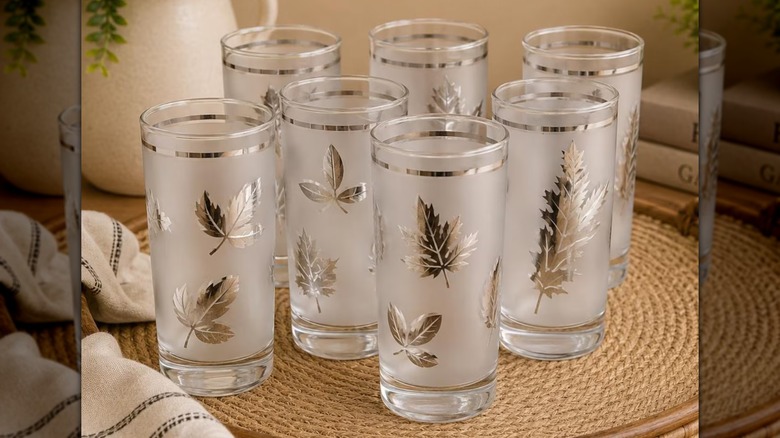 Vintage Libbey glass cups with gold leaf embellishments