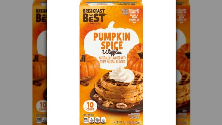 Pumpkin spice waffles on white background