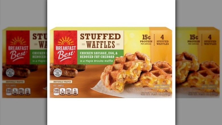 Stuffed waffles on white background
