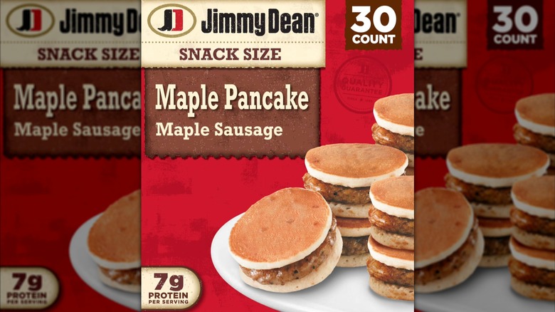 Box of Jimmy Dean Snack Size Maple Sausage Pancake Sandwiches