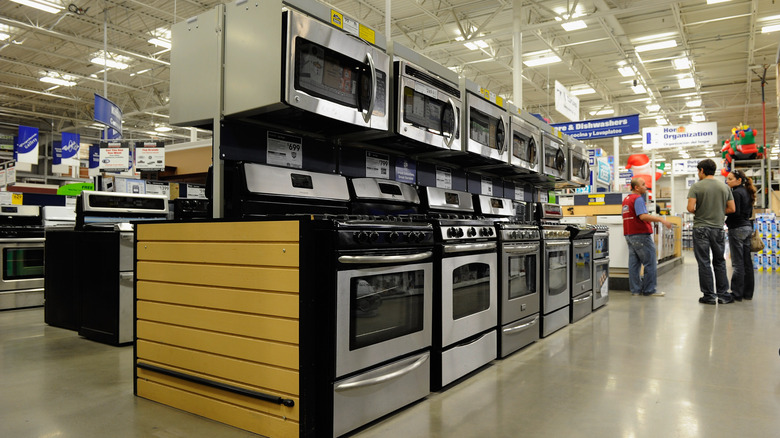 Display of ranges and over-the-range microwaves at a Lowe's