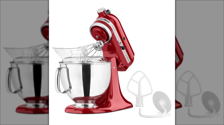 KitchenAid Artisan Series 5-quart tilt-head stand mixer in Empire Red against a white background.