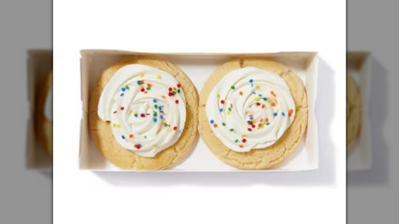A package of two Publix Decadent Vanilla Celebration Cookies on a white background