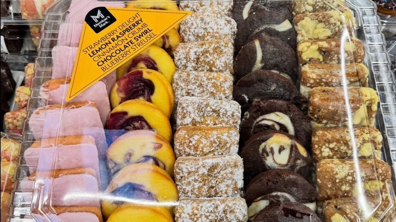 close up of breakfast pastry tray at Sams club