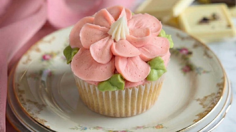 close up of of pink flower cupcake from Sams Club