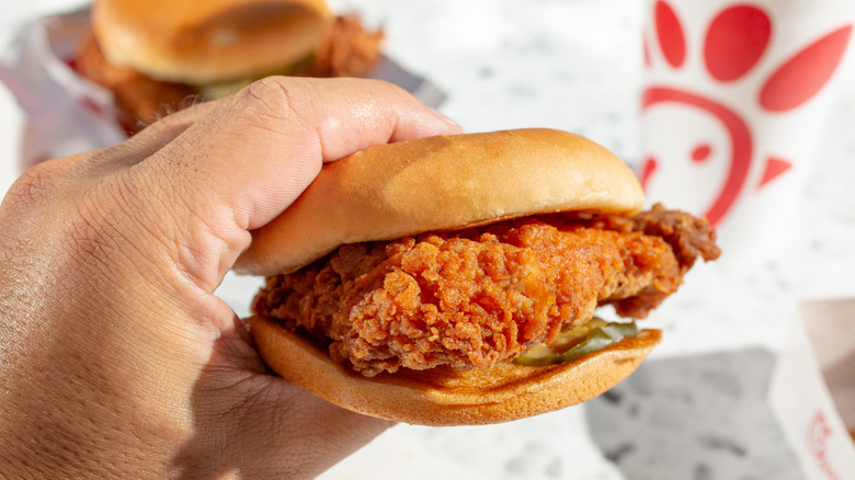 A Chick-fil-A chicken sandwich.