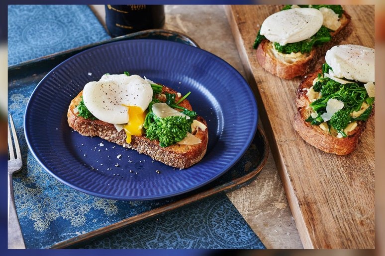 Garlicky Broccoli Rabe Toast With Poached Egg