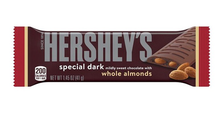A Hershey's Special Dark Chocolate with Whole Almonds Bar