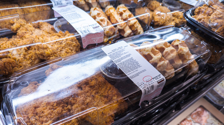 Costco chicken and waffles prepared meals in plastic packages