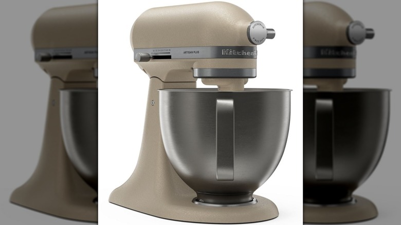 KitchenAid stand mixer in the color oat