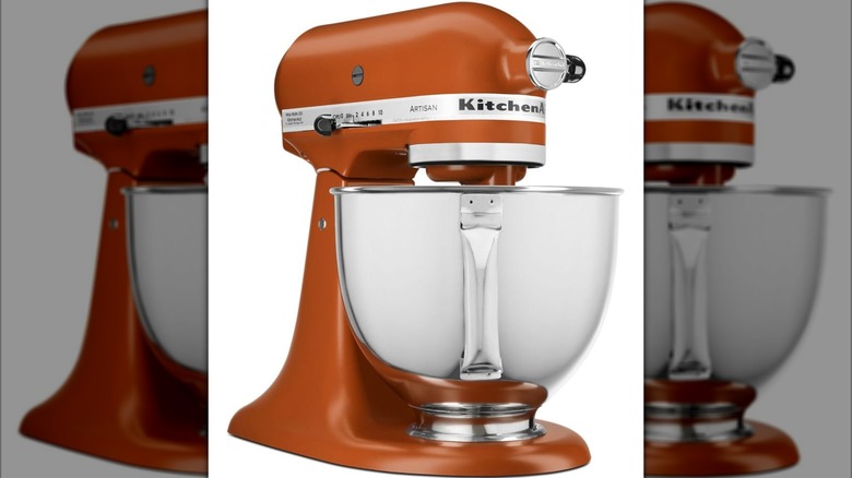 KitchenAid stand mixer in the color scorched orange