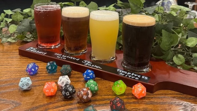 A flight of beers and some 20-sided dice at Emerald Tavern