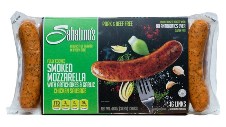 Package of Sabatino's Smoked Mozzarella with Artichokes and Garlic Chicken Sausage