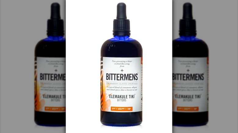 A bottle of Bittermens' Elemakule Tiki bitters