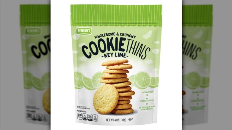 A pack of Benton's Key Lime Cookie Thins on a white background