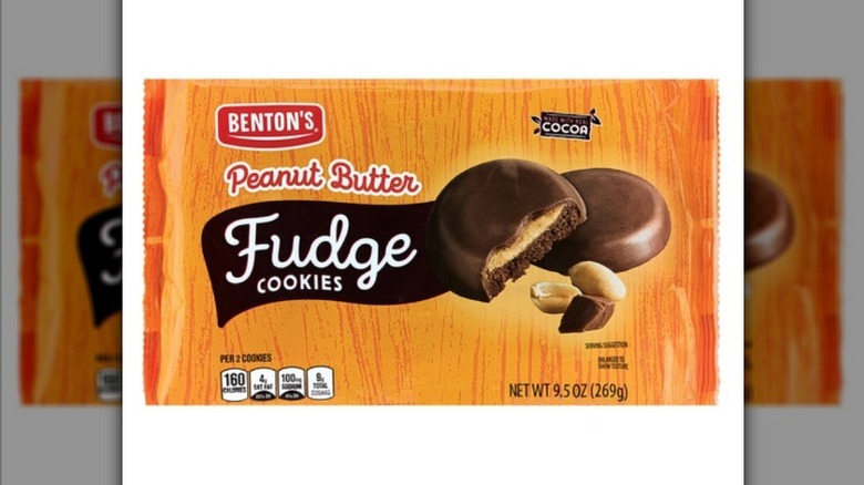 A pack of Benton's Peanut Butter Fudge Cookies on a white background