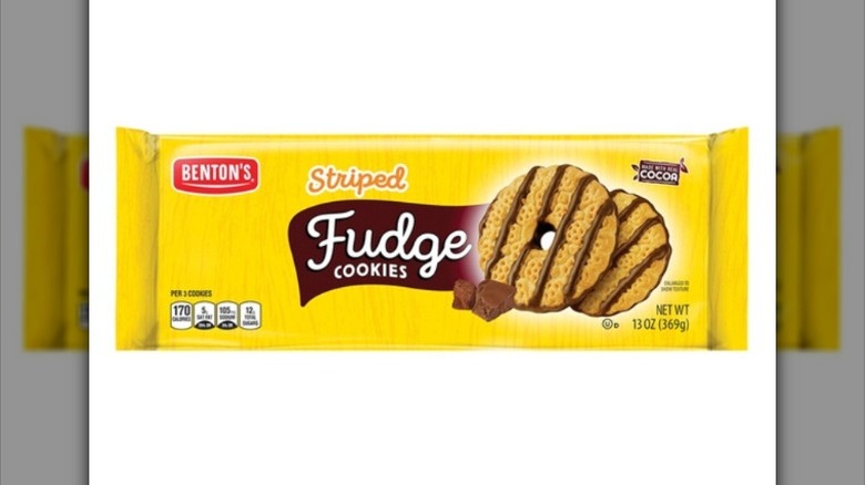 A pack of Benton's Striped Fudge Cookies on a white background