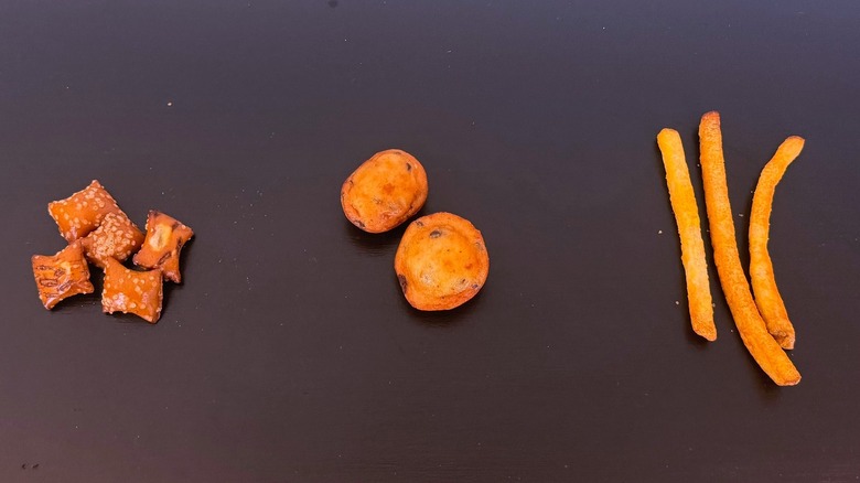 Kirkland peanut butter pretzels, mini muffins, and fries