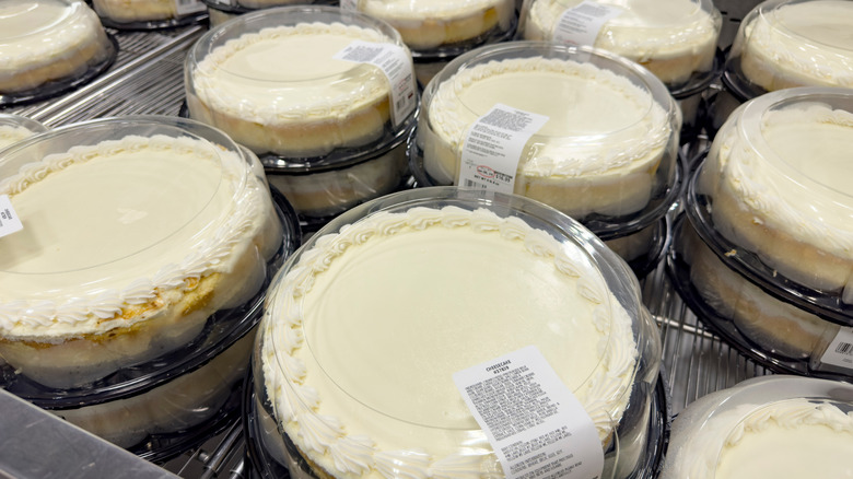Kirkland Signature cheesecakes stacked in Costco