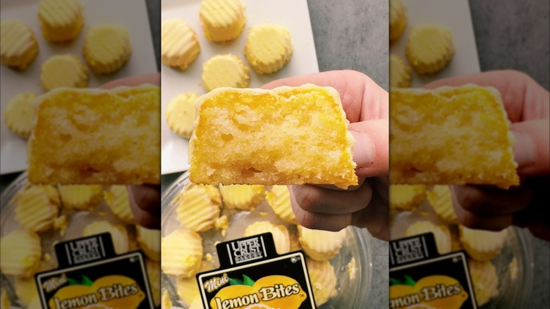 Hand holding bitten mini lemon bite