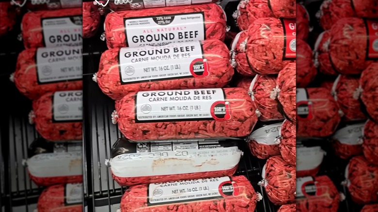One pound plastic-wrapped tubes of fresh ground beef