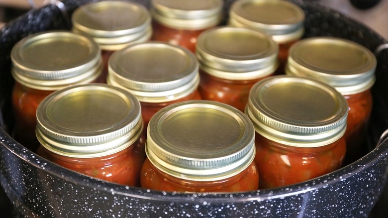 Home canned tomatoes in pot