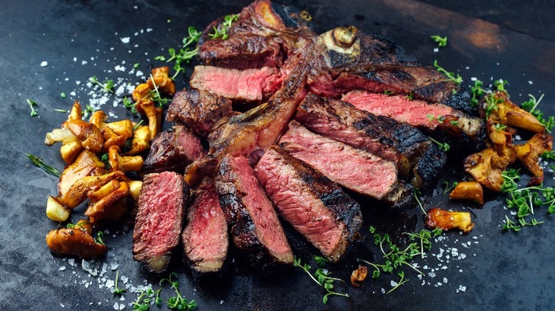 porterhouse steak cut into slices